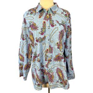 Talbots Button Front Long Sleeve Cotton Shirt Swirly Paisley XL